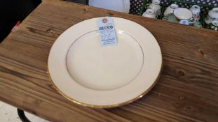 Lot of (80) hold band dinner plates, 10", in (4) wire crates, subject to entirety bids. Add'l fee of