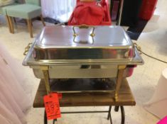 Lot of (3) 8 quart stainless steel chafers with gold trim, includes food pan, water pan and (2) ster