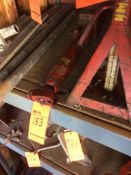 Lot contains (1) Lynx 2 ton chain hoist, (4) 5 ton jack stands, and (1) hydraulic jack