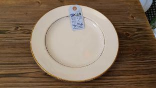 Lot of (80) gold band dinner plates, 10", in 4) wire crates, subject to entirety bids. Add'l fee of