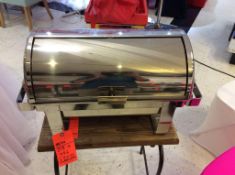 Lot of (2) beautiful stainless 8 quart roll top chafers with pan, water pan and (2) sterno holders e