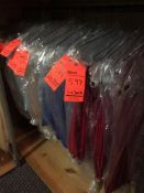 Lot of (75) assorted 90" x 156" table cloths, including (11) ice blue, (12) purple, (7) honey, (17)