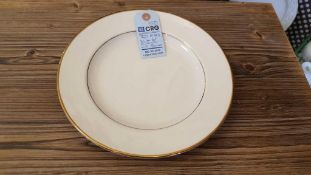 Lot of (80) gold band dinner plates, 10", in (4 wire crates, subject to entirety bids. Add'l fee of