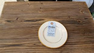 Lot of (80) gold band bread and butter plates, 5", in (3) wire crates., subject to entirety bids. Ad