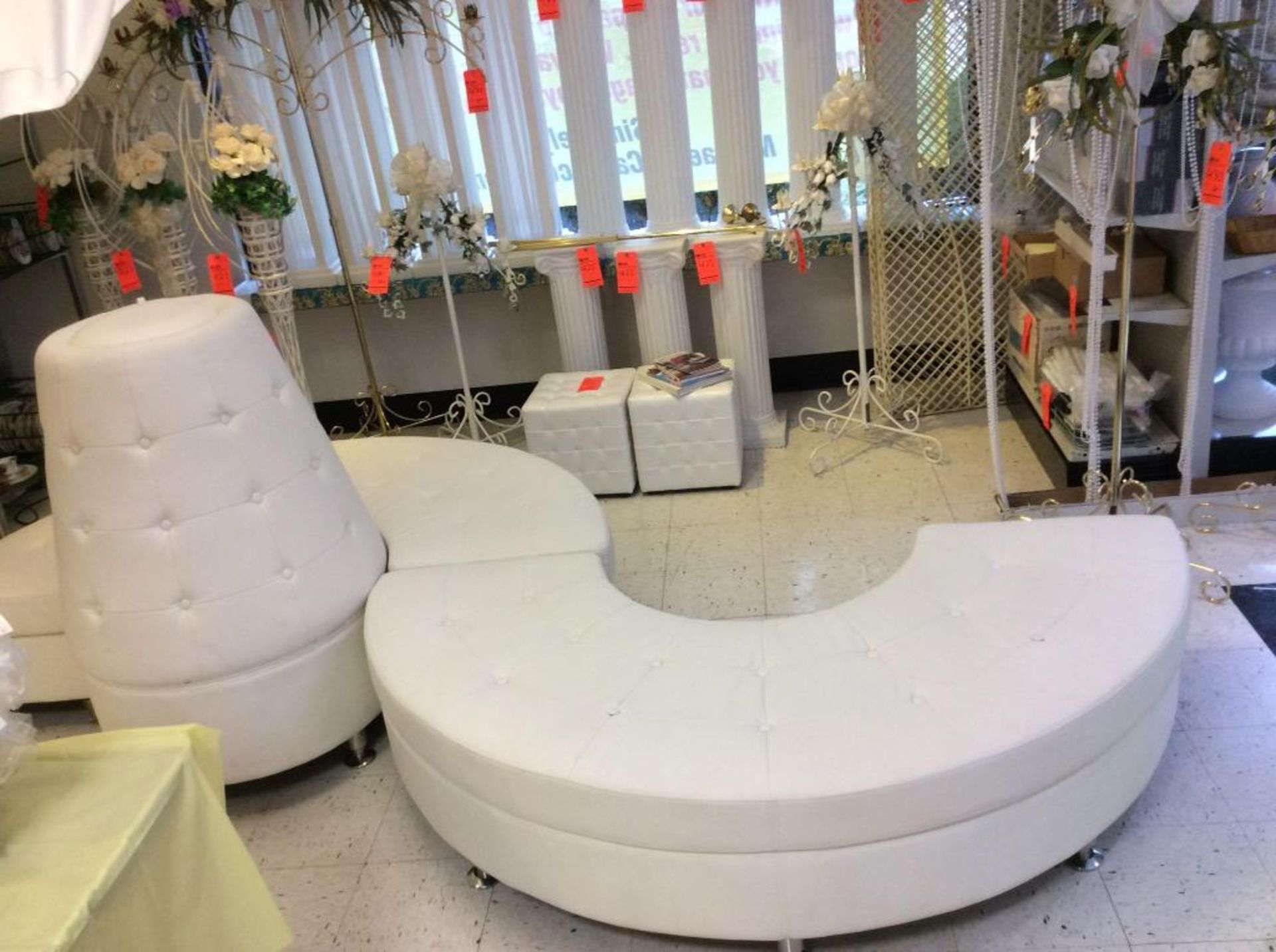 (3) piece rounded tufted white serpentine couch for birthdays, weddings, and special events - Image 4 of 4