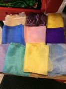 Lot of (858) asst sashes, inludes: (200) purple organza sparkle, (200) blue organza sparkle, (130) l