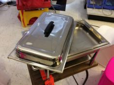 Lot of (3) stainless steel 8 quart chafers with black handle, includes food pan, water pan and (2) s
