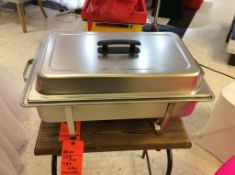 Lot of (4) stainless steel chafers with food pan, water pan and (2) sterno holders each