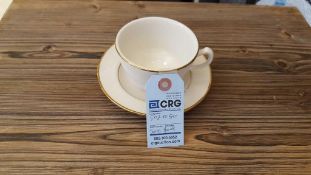 Lot of (80) gold band coffee cups, with saucers, in (5) wire crates, subject to entirety bids. Add'l