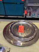 Lot of assorted stainless steel and silver plated platters and punch bowl