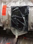 Lot of (32) assorted black table cloths, including (15) 82" diam, (10) 72" diam, and (7) 52" diam.