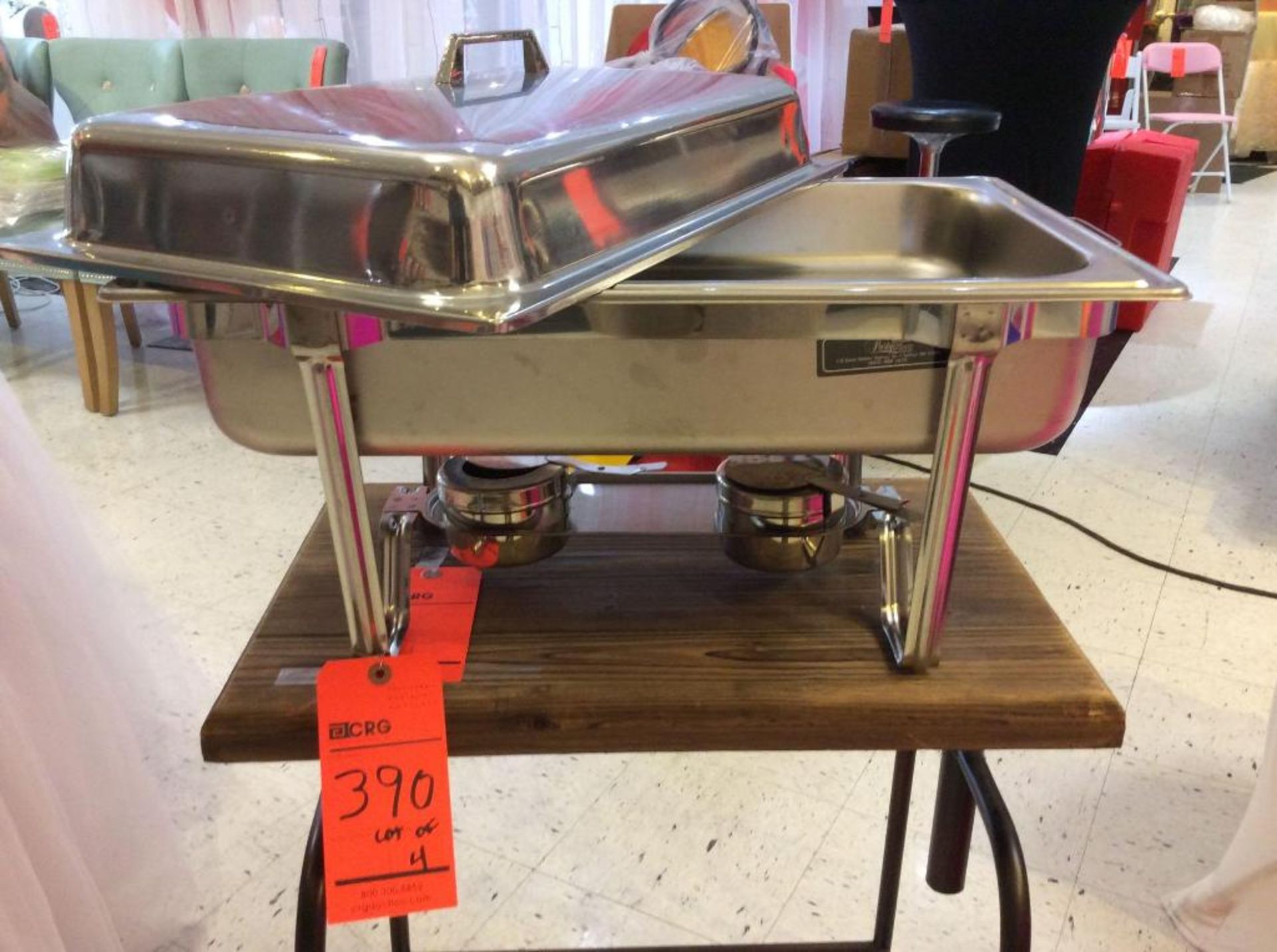 Lot of (4) stainless 8 quart chafers with food pan, water pan and (2) sterno holders each - Image 3 of 3