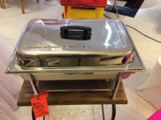 Lot of (3)stainless steel 8 quart chafers with black handle, comes with food pan, water pan and 2 st