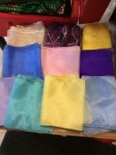 Lot of (698) asst sashes, includes: (100) yellow dark organza, (130) sage organza, (100) yellow ligh