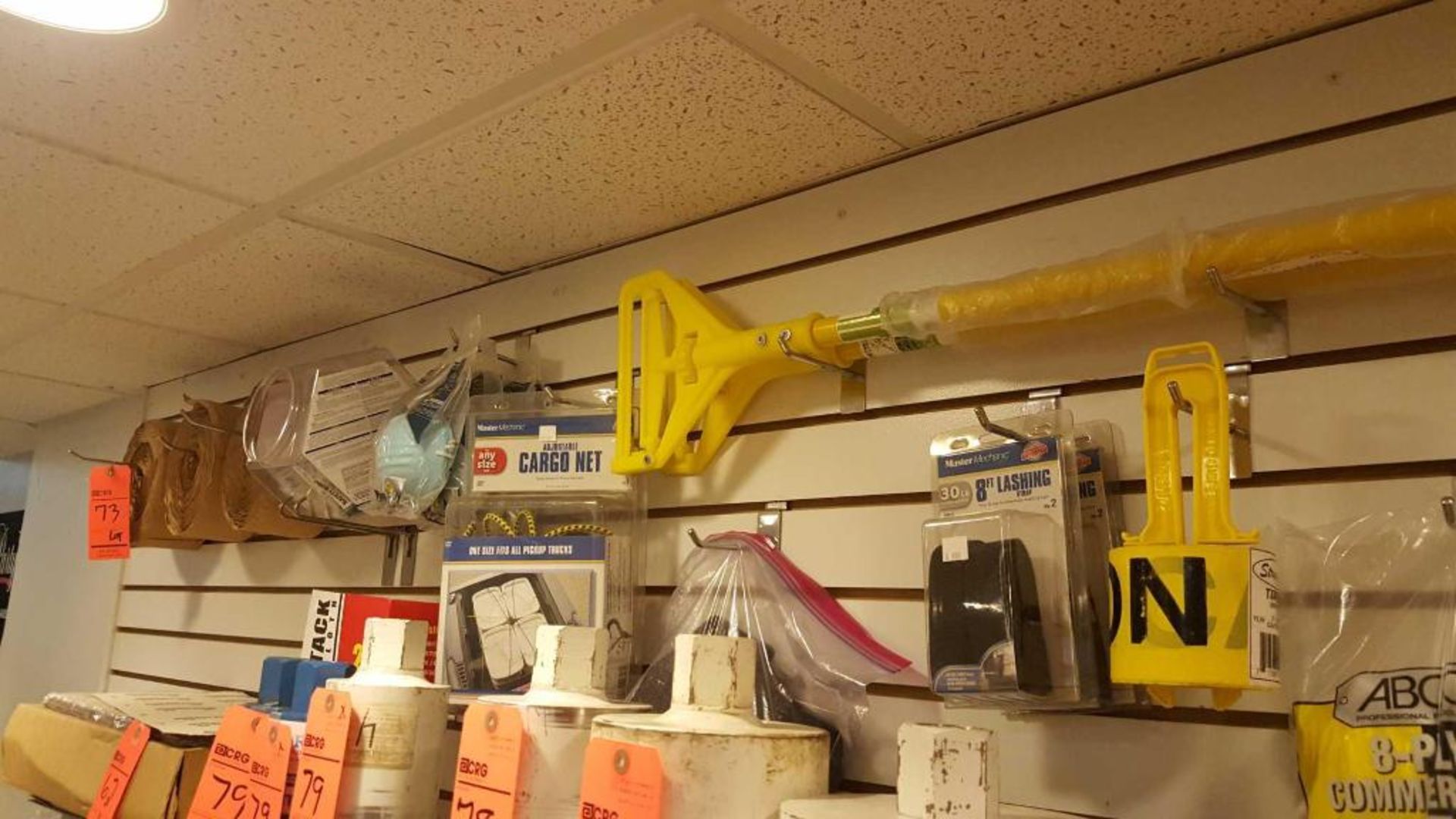 Lot of assorted hardware cleaning and safety equipment, etc., including (2) mop handles with mop hea - Image 3 of 4