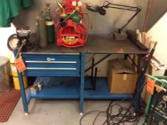 Miller 6' welding table with work light and portable torch set, and vise