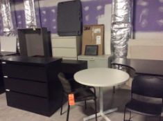 Lot of assorted office furniture and components - includes filing cabinets, easel, table/chairs, cha