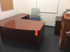 Office suite including 6' wood desk with right hand return, executive chair, bookcase, and 2-drawer