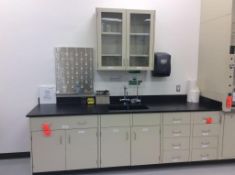 Lot of asst laboratory counter tops, storage cabinets and (3) hanging cabinets (LATER PICKUP ON THIS
