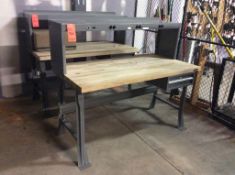 Lot of (2) Global wood top workbenches with electrified overshelves