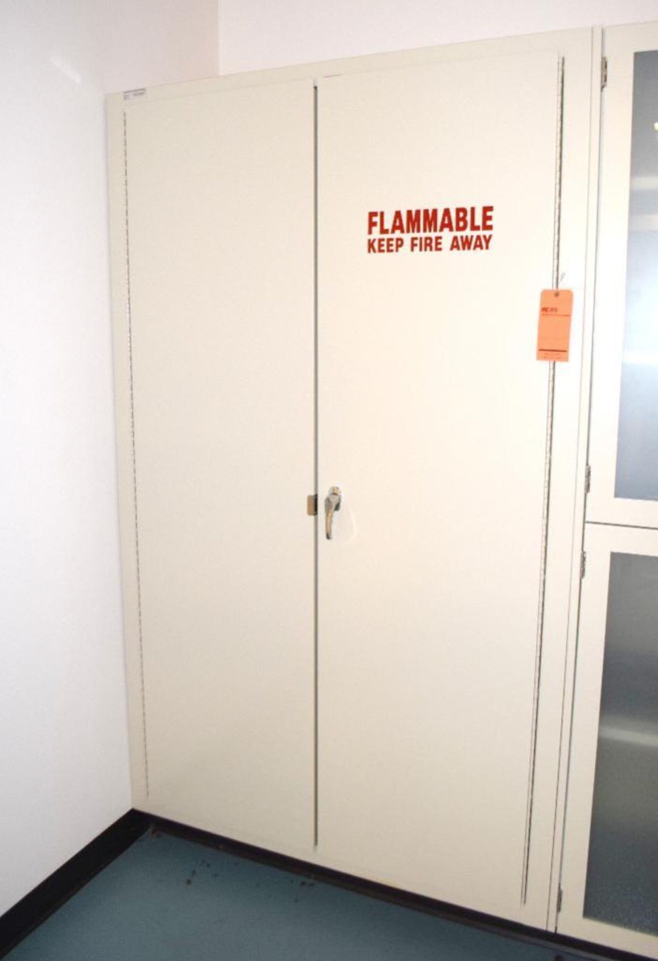 Mott Manufacturing 2 Door Flammable Liquid Storage Cabinet, Approximate 48" wide x 84" tall.