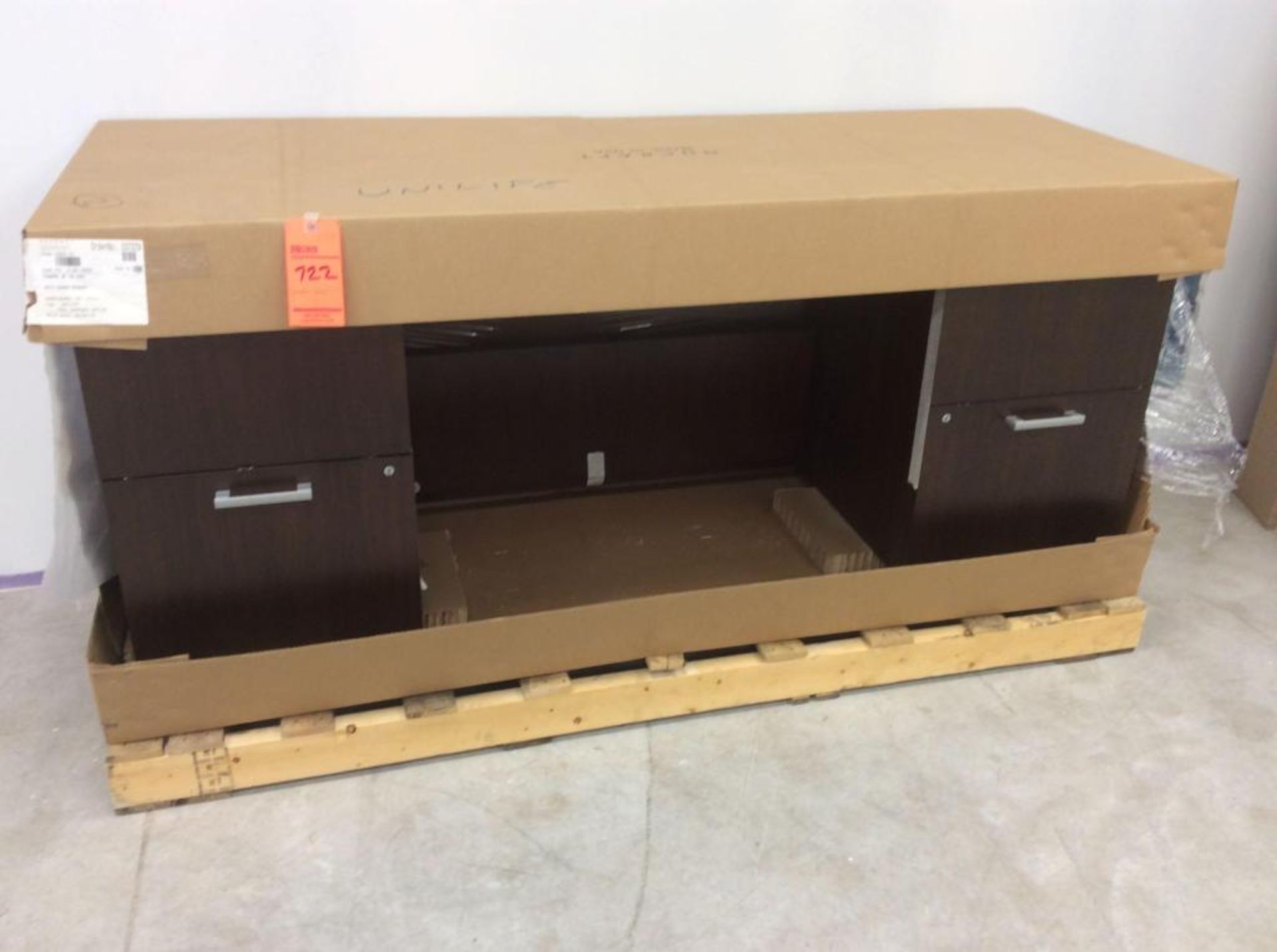 Nucraft modular office, NEW IN BOXES including desk with overshelf, wall credenza, and conference ta - Image 2 of 5