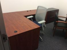 Office suite including 6' wood desk with right hand return, executive chair, 2-drawer lateral file c
