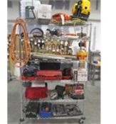 Lot of asst. hand & power tools on wire cart (includes 6-tier cart)