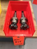 Lot of (2) CAT-40 bright finish tool holders with SANDVIK RA-245-051R19-12H face mill cutters