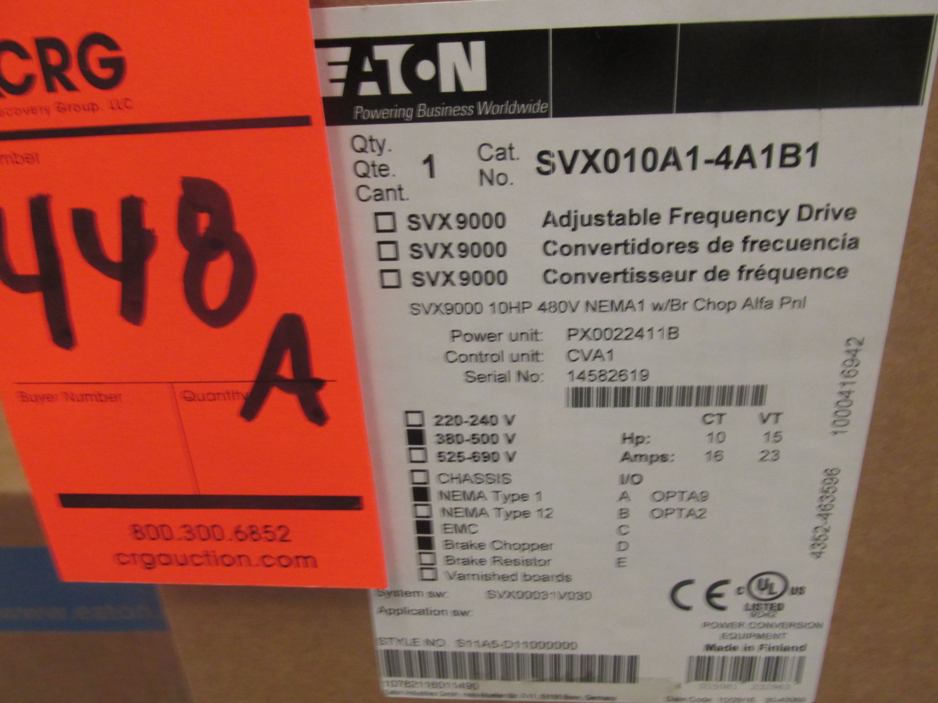 Eaton adjustable freq drive m/n SVX9000, 380-500 volts, 10-15 HP, (new in box) - Image 2 of 2
