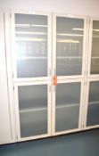 (2) Mott Manufacturing (4) Glass Door Lab Storage Cabinet. Approximate 48" wide x 84" tall x 22" dee