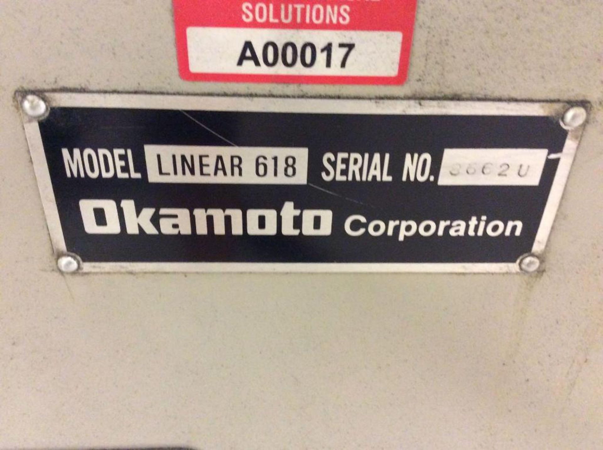 Okamoto surface grinder, mn LINEAR 6-18, sn 8662U, with Acu-Rite Qwikcount DRO, and Walker 6" x 18" - Image 4 of 4