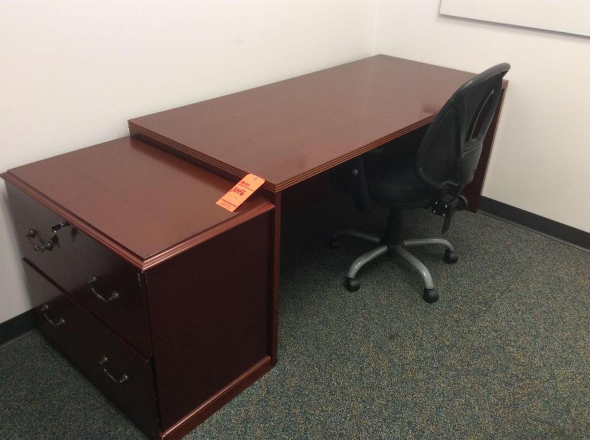 Lot of (2) 6' wood desks with wood lateral file and storage cabinet and (2) upholstered executive ch - Image 3 of 3