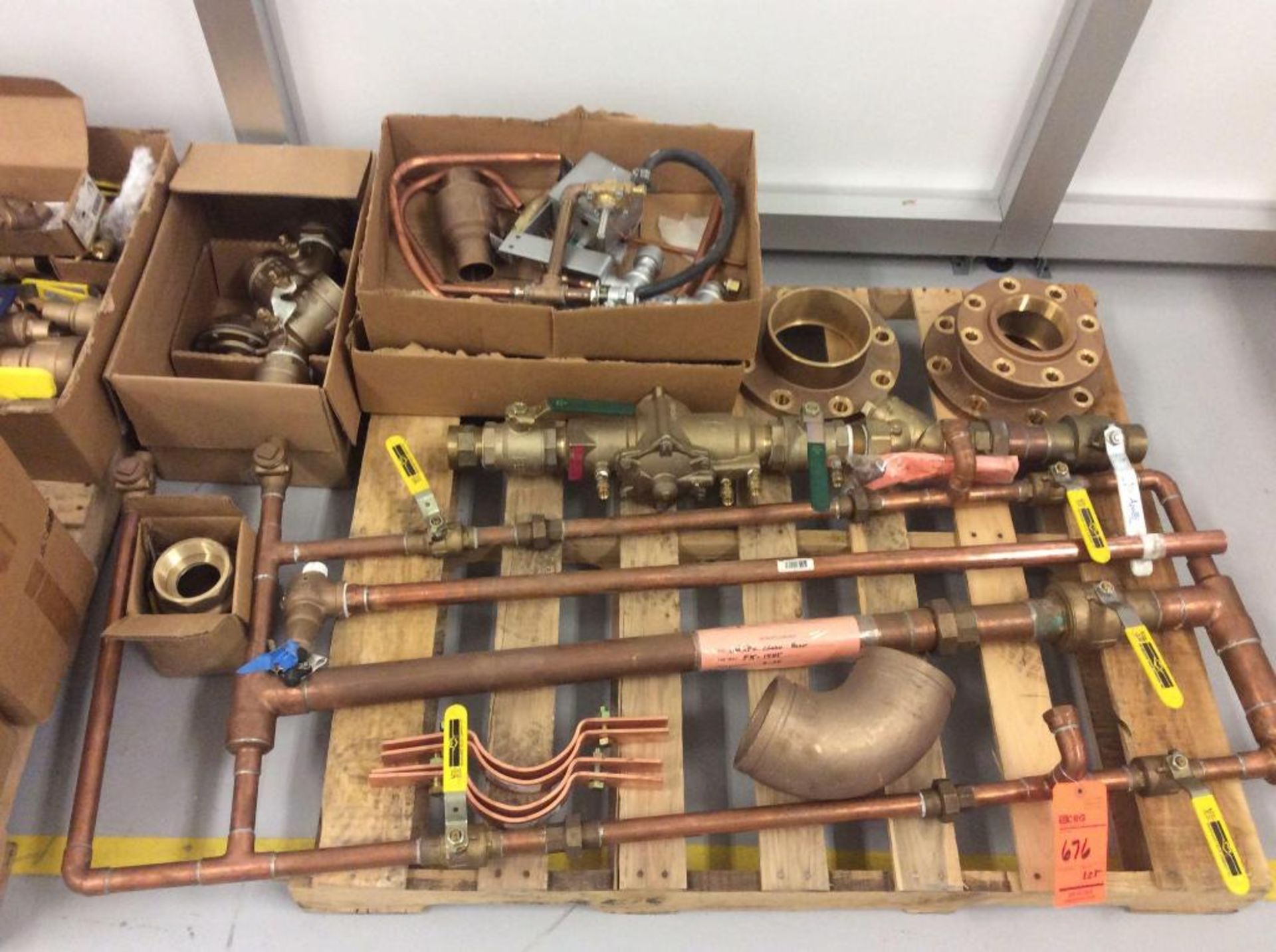 Lot of asst brass fittings and valves and copper plunbing, contents of 2 skids - Image 3 of 3