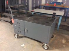 Global 5' portable maintenance cart with 4" vise and storage cabinet space