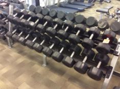 Troy rubber dumbells, 55- 100 lb sets with rack