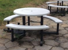Lot of (6) 42" diameter picnic tables with umbrella stands