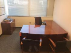 Office suite including executive desk with left hand return, executive chair, 3' wood storage cabine