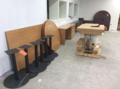 Lot of office furniture including pedestal tables, pedestals, desk, and wall tables