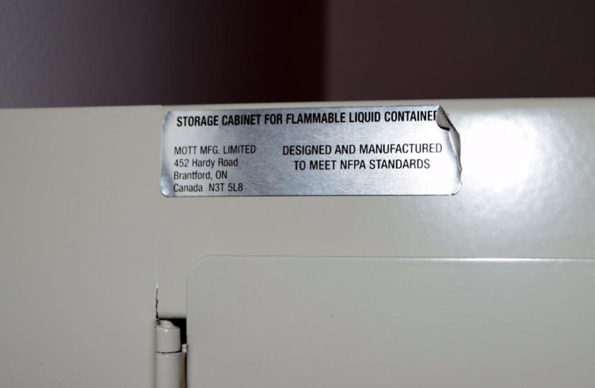 Mott Manufacturing 2 Door Flammable Liquid Storage Cabinet, Approximate 48" wide x 84" tall. - Image 3 of 3