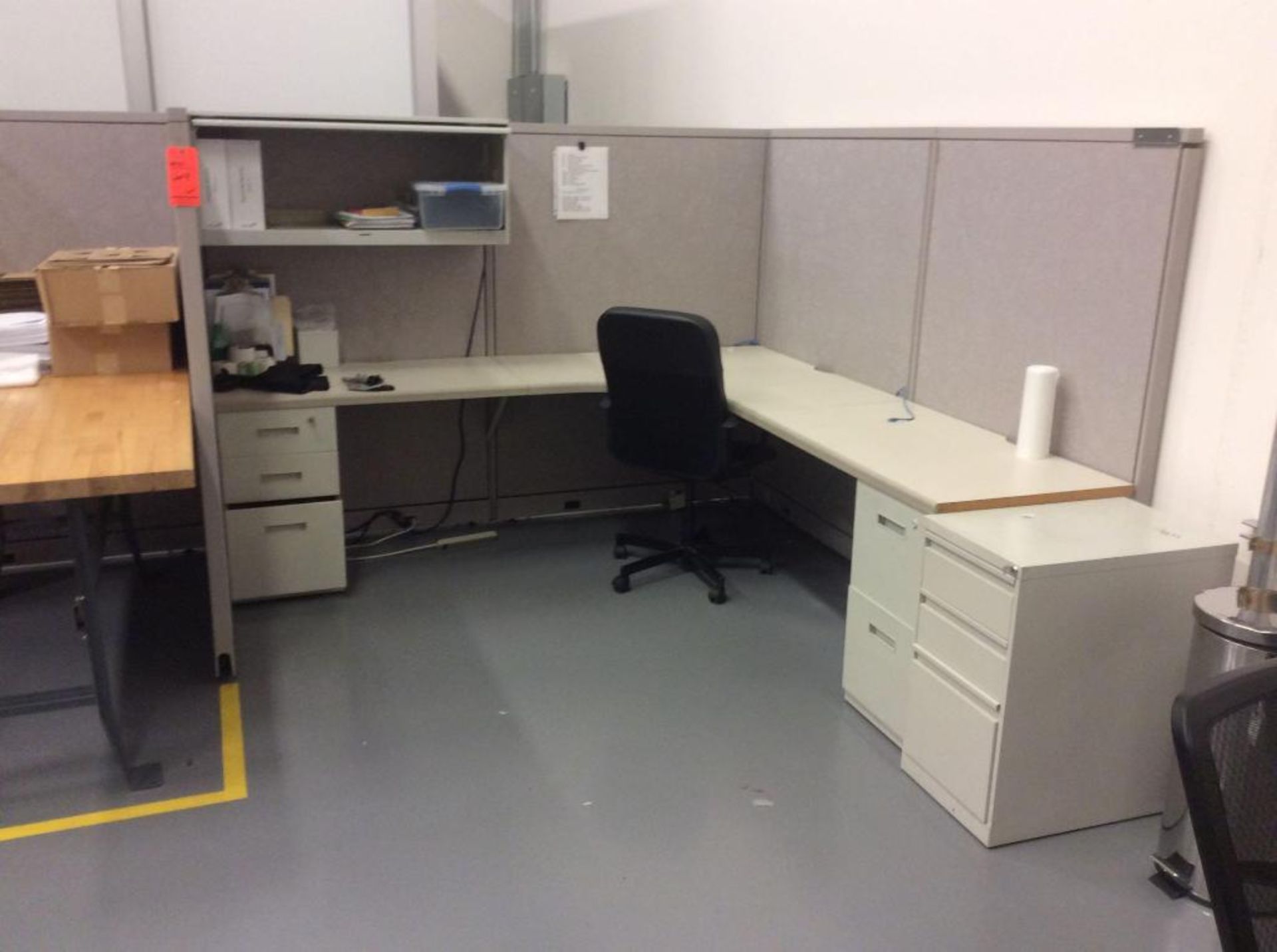 Lot of office furniture ncluding shipping and receiving area including modular offices, wood top wor - Image 3 of 3