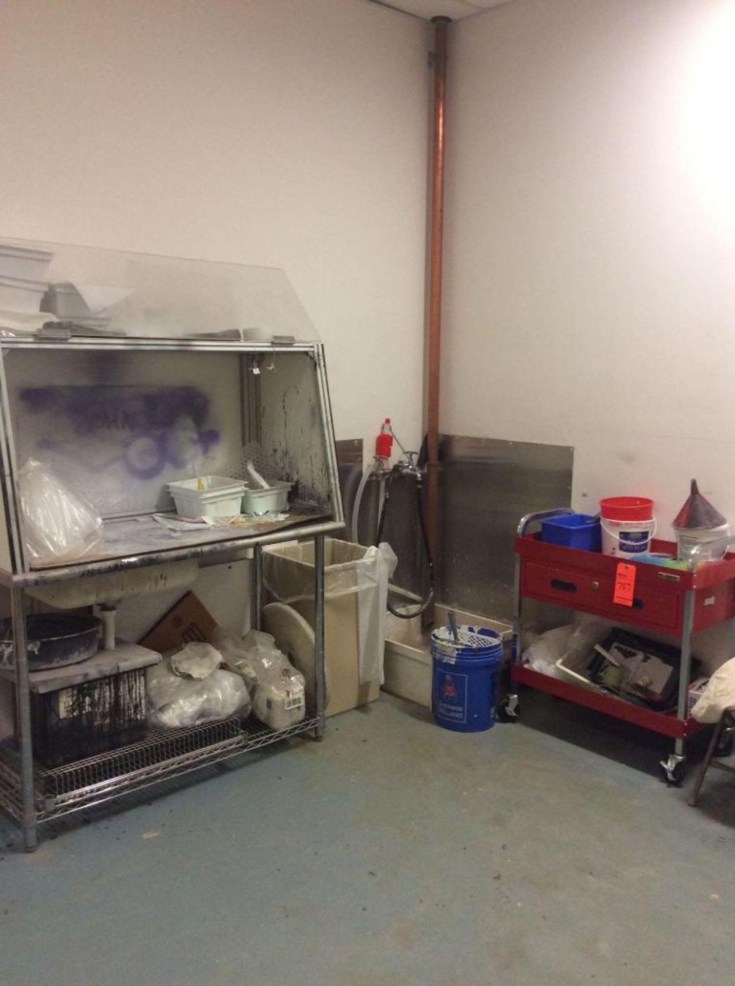 Contents of room - includes Justrite 60-gal flammable cabinet, an acid cabinet, and janitorial suppl - Image 3 of 3