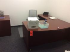 Office suite including 6' wood desk with left hand return, executive chair, and 2-drawer lateral fil