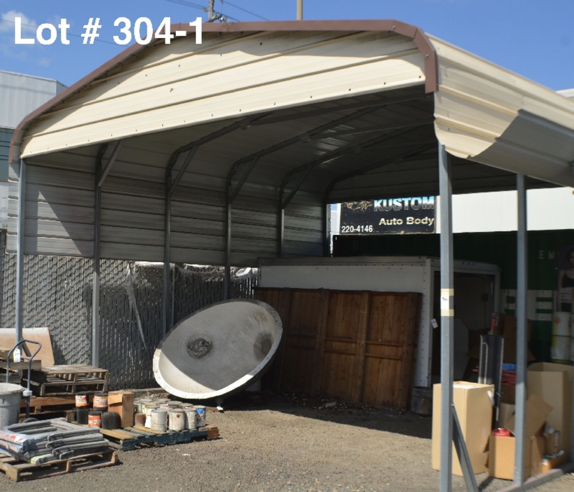20’ Wide, 20’ Long, 10’ Leg Metal Carport. Buyer responsible for removal.