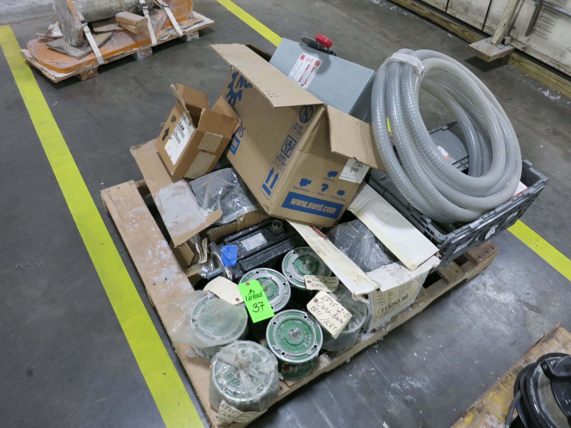 Pallet containing; clutch brakes, miscellaneous electrical and small gears