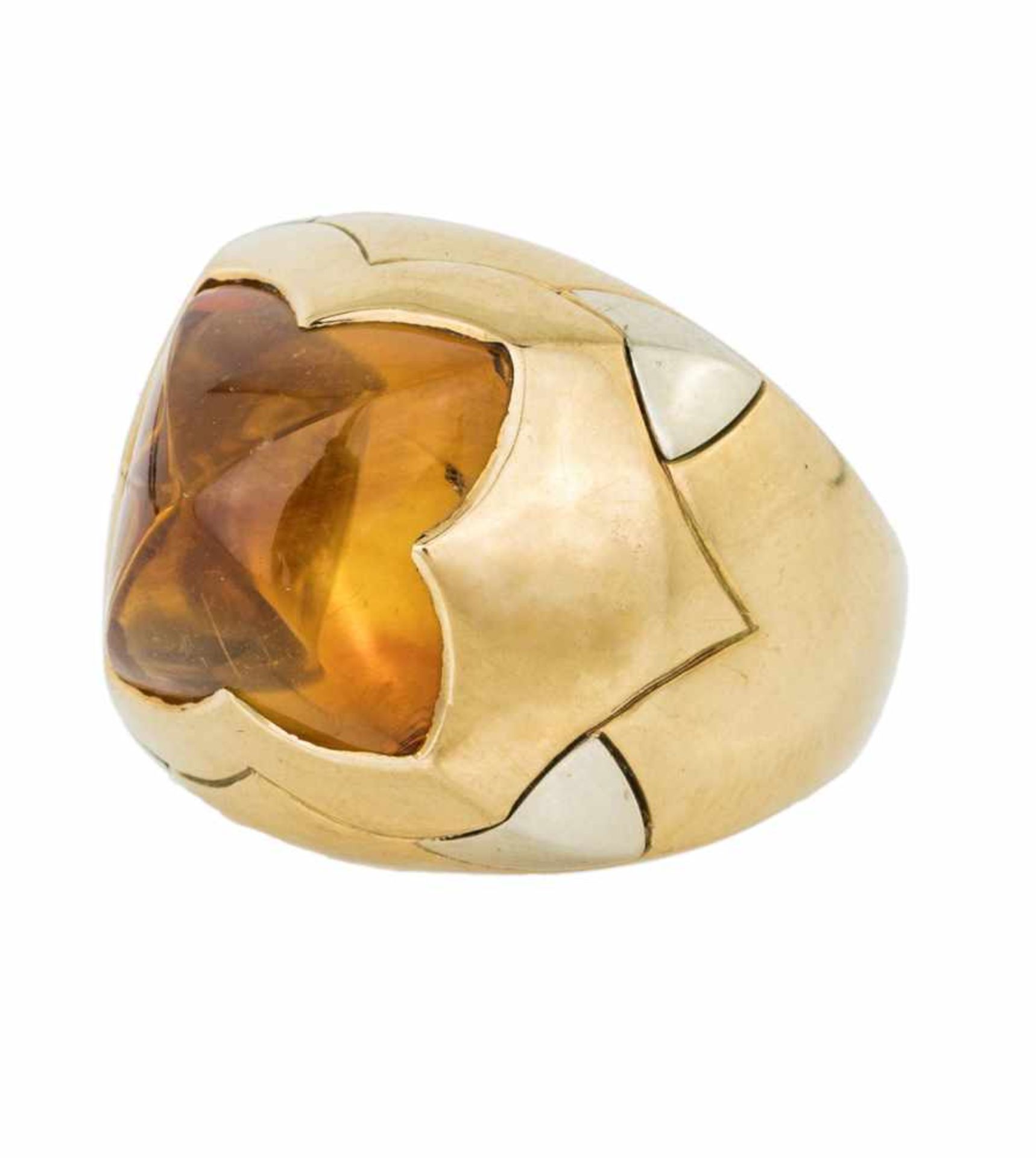 BULGARI ANELLO| BULGARI RING Anello in oro giallo con citrino, firmato Bulgari, g 15,80 Misura