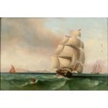 English school, 19th century, sailing ships manoeuvring off a coastline, oil on canvas,