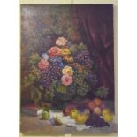 Denise Graham, a still life of flowers and fruit, oil on canvas, signed and dated 1989,
