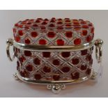 A glass biscuit barrel and cover, with plated mounts,