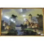 A Victorian reverse painting, on glass, 39 x 60 cm,